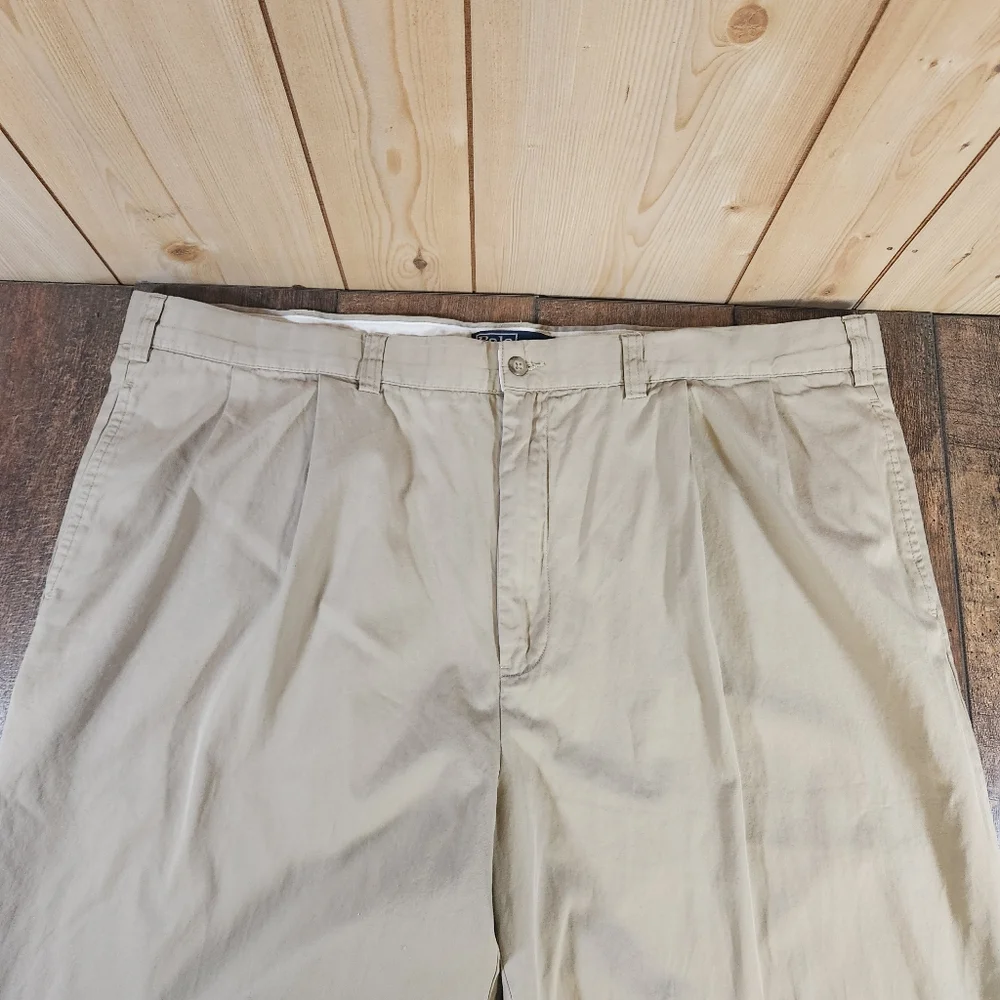 Polo Ralph Lauren Pants Mens 46 B X 34 Big Hammond Chino Beige Pleated Tapered